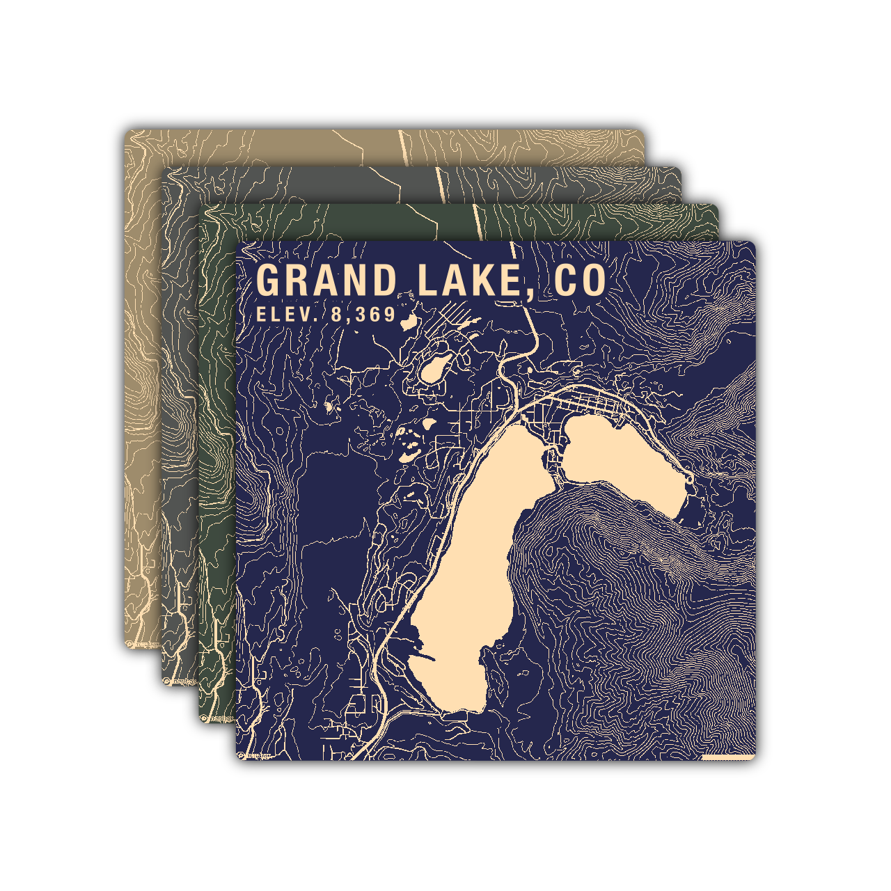 Lake Map Wood Coaster Set