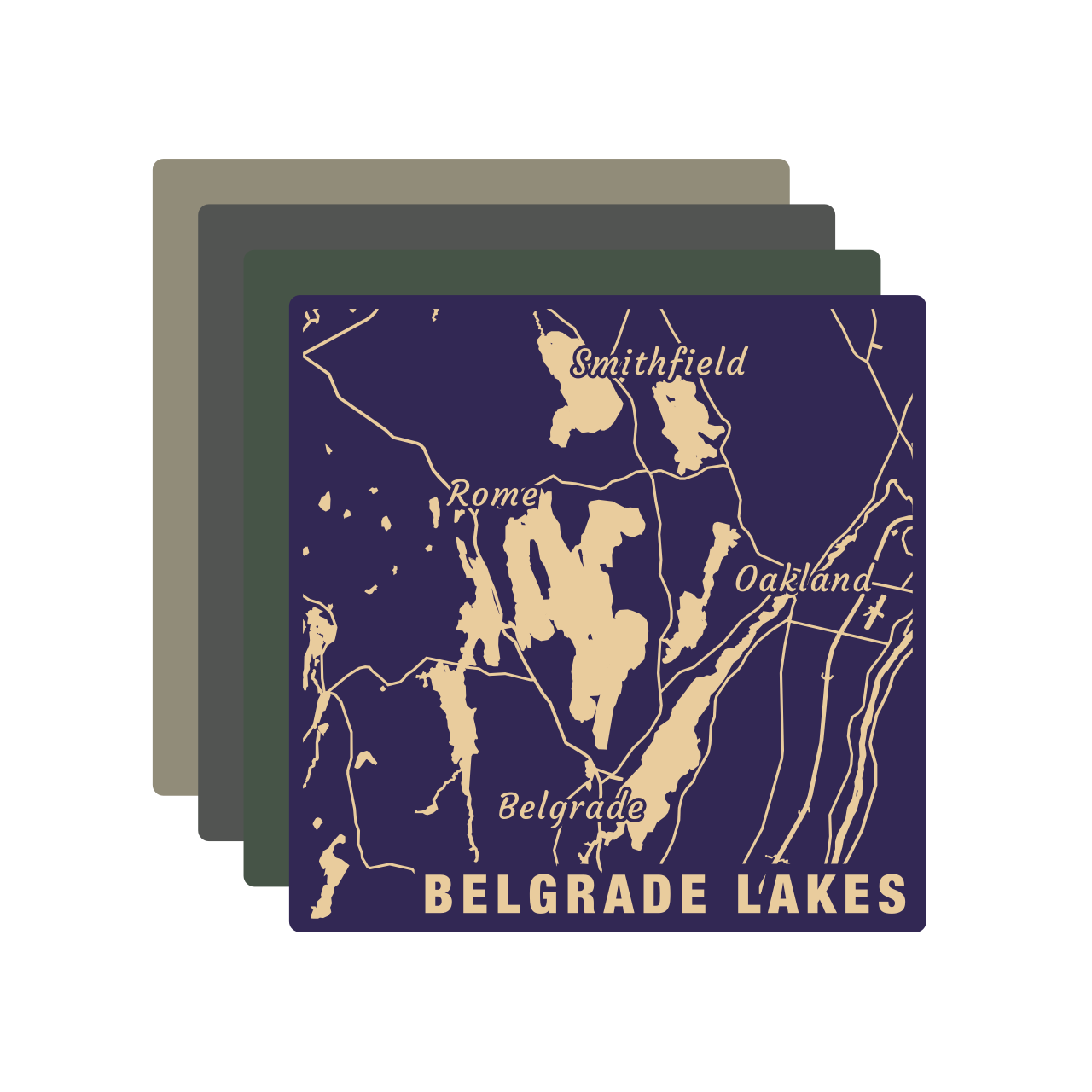 Lake Map Wood Coaster Set